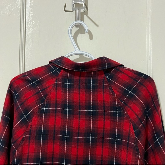 H&M Red and Navy Plaid Flannel Shirt - Picture 2 of 11